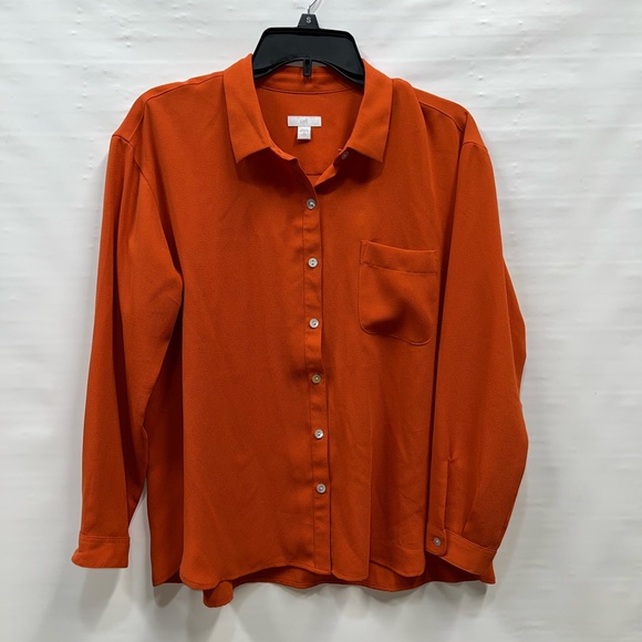 J Jill Womens Top Sz Medium Petite Orange Long Sleeve Button Up Tunic Relaxed - Picture 1 of 16